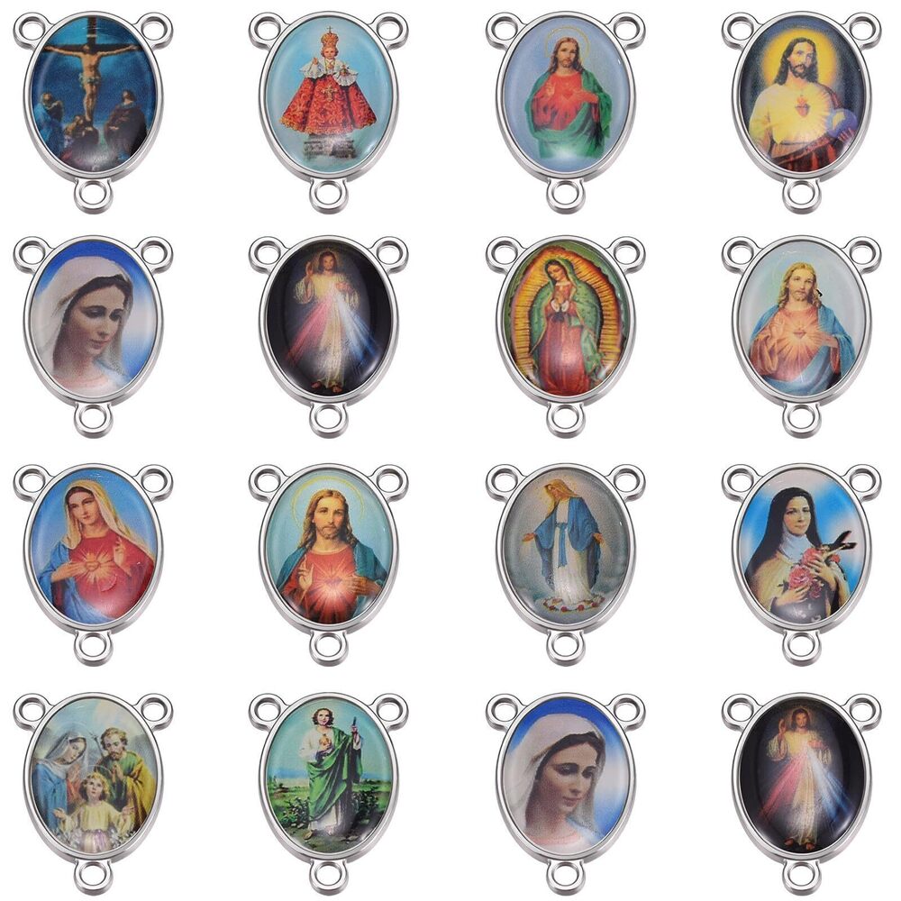 8248 40pcs Mix Picture Rosary Center Miraculous Medal Charms Jesus Maria